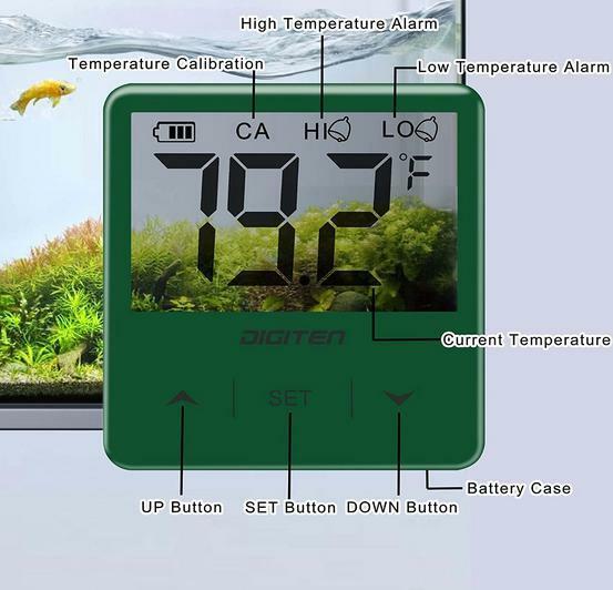 水族館温度計 グリーン 水槽温度計 アクアリウム ウォーター テラリウム 温度センサー 大型ディスプレイ 透明 熱帯魚 金魚 爬虫類 両生類
