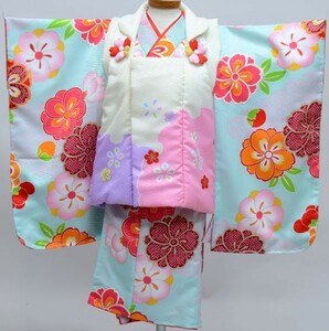  "Семь, пять, три" 3 лет девочка праздничная одежда кимоно hifu предмет полный комплект тип часть .. ткань. сделано в Японии полиэстер новый товар ( АО ) дешево рисовое поле магазин NO27161
