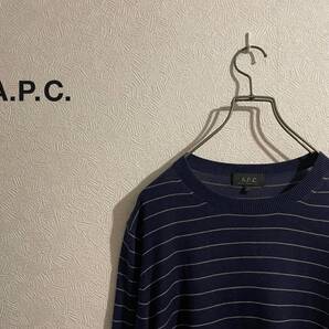 ◯ A.P.C. ペンシル ボーダー コットン ニット / アーペーセー ハイゲージ カットソー ネイビー 2 Mens #Sirchive