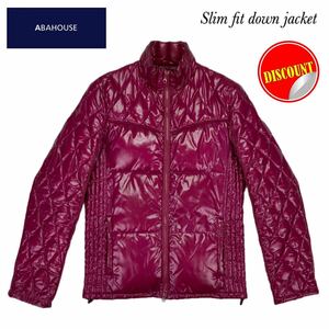 [ABAHOUSE beautiful goods * postage included prompt decision price!!] Abahouse car i knee wine red quilt processing double Zip slim down jacket |SIZE:2(M)