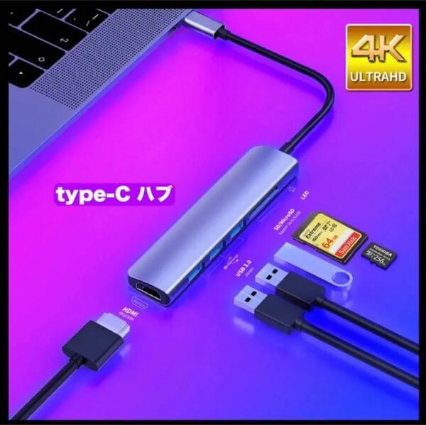USB3.1 type-C ハブ (タイプA、HDMI出力、SD/TFカード)