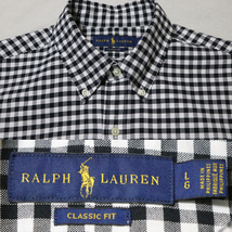アメリカ購入品 美品 POLO RALPH LAUREN ポロ ラルフローレン クラシックフィット ボタンダウンシャツ 黒白ギンガムチェック 黒ポニー L G_画像8