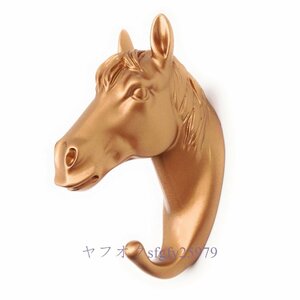 M083☆新品壁掛けオブジェ ウォールフック 動物の顔 ゴールドカラー 北欧風 (馬)