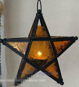 M726* new goods candle holder glass. . star .. type hanging lowering chain attaching ( yellow )