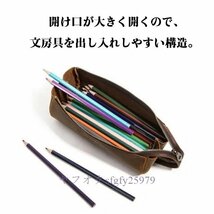 N077☆新品ペンケース本革かわいいレディースシンプル革軽量設計おしゃれ筆箱コンパクト学生会社筆記用具贈り物男女兼用コーヒー_画像3