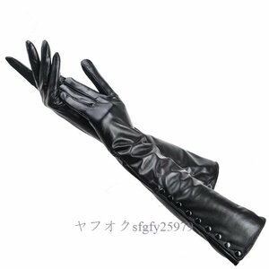 P613* new goods 9.. button gloves warm winter gloves 50cm black leather. gloves 