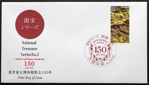 FDC　国宝シリーズ第3集～東京国立博物館創立150年～　洛中洛外図風（舟木本）（右隻部分）1　大阪中央押印機