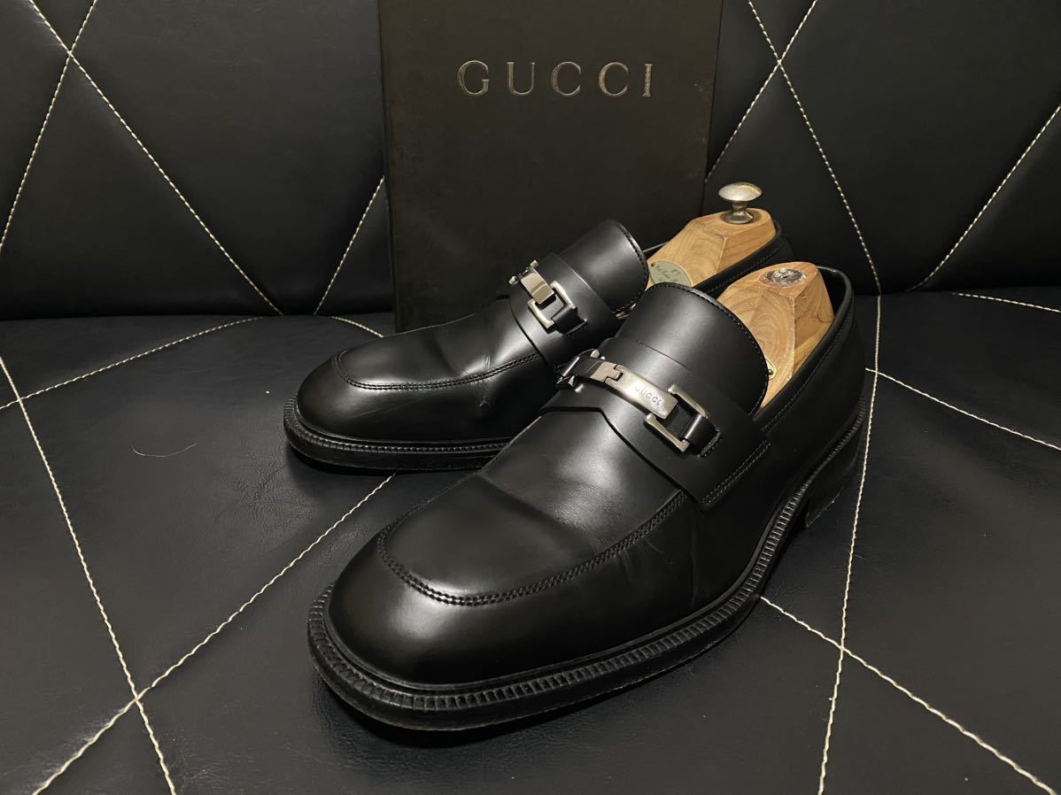 GUCCI ホースビットローファー ラグソール 茶金 41 1/2 E 26.5 訳あり