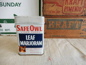 美品！SAFE OWL LEAF MARJORAM アメリカンアンティーク缶雑貨ＵＳＡ製米国お洒落インテリア容器オールドヴィンテージＶＩＮＴＡＧＥ