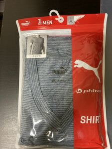 送安 即決 ブルー L プーマ ファイテン Phiten アクアチタン 半袖 シャツ Vネック Tシャツ インナー トレーニング ジム スポーツ