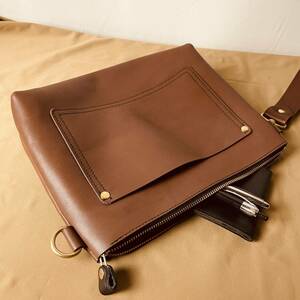  original leather by using . inset attaching fastener clutch bag! prejudice hand made meat thickness .kosi equipped Brown leather * B3088