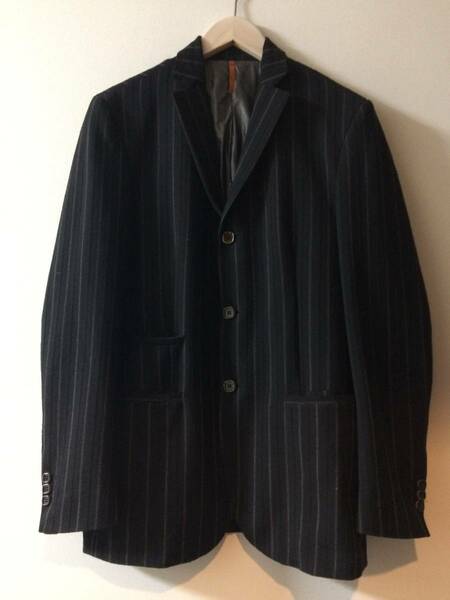 極美品本物シップスSHIPS購入スーツウールテーラードジャケットストライプイタリア製メンズ黒ブラック3B