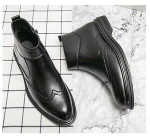 * new goods * men's TG21658-24.0cm/38 short boots black (2 color ) business shoes Work boots wing chip side-gore 