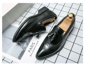 *NEW* men's TG21673-25.0cm/40 business shoes black (2 color ) classical stylish retro UK manner tassel Loafer wing chip 