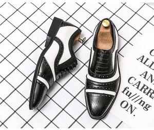 *NEW* men's TG21577-26.0cm/42 business shoes black & white (2 color ) classical stylish retro UK manner string wing chip 