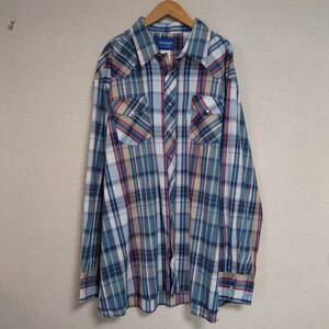 ●WranglerラングラーWESTERN SHIRTS 長袖ウエスタンシャツ【US仕入れ古着大きいサイズ】薄手 訳あり青緑×紫系チェック 171-j2104