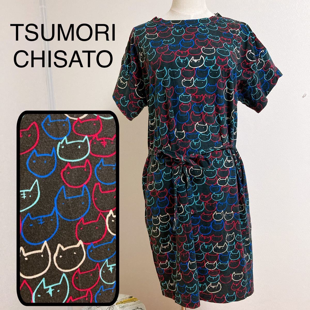 tsumorichisatoシルク100%女性柄リゾートラメワンピース 総柄 2