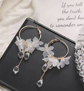 [ new goods unused same day shipping ] flower Drop earrings clear long Gold american . swaying earrings 