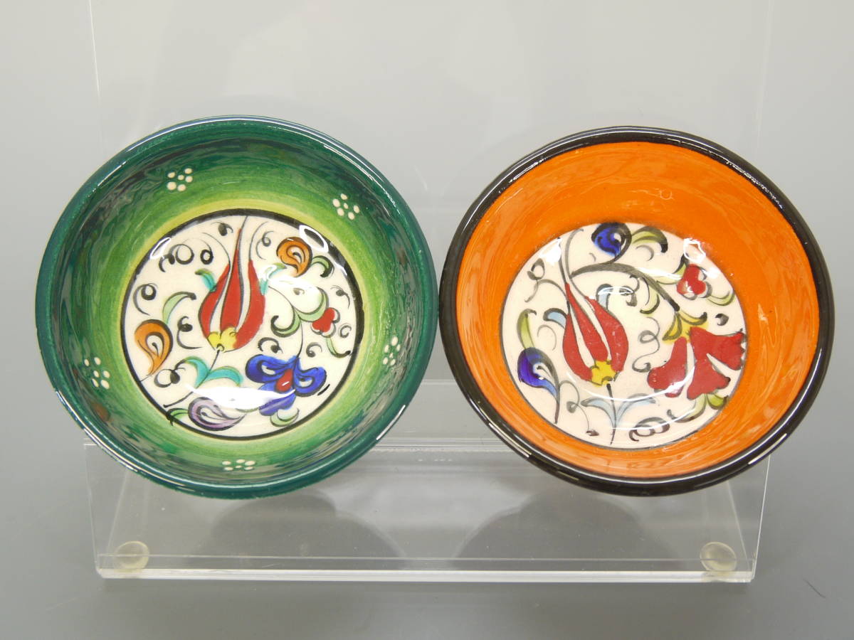 822 Красивый предмет ручной работы, турецкая керамика Кутахья, маленькая тарелка, мини-чаша, 2 шт., пара зеленого/оранжевого цвета ручной работы, Посуда в западном стиле, тарелка, блюдо, другие