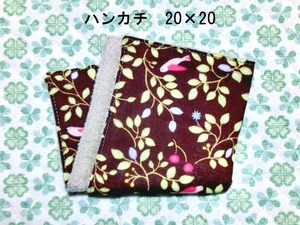 ★1827★北欧風小鳥★ハンカチ★20×20㎝★ダブルガーゼタオル★handmade★