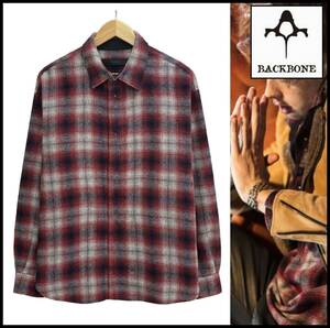 ★美品★ BACKBONE バックボーン 17AW フック ホック 長袖 ウール プルオーバー オンブレ チェック シャツ ネルシャツ レッド 赤 M