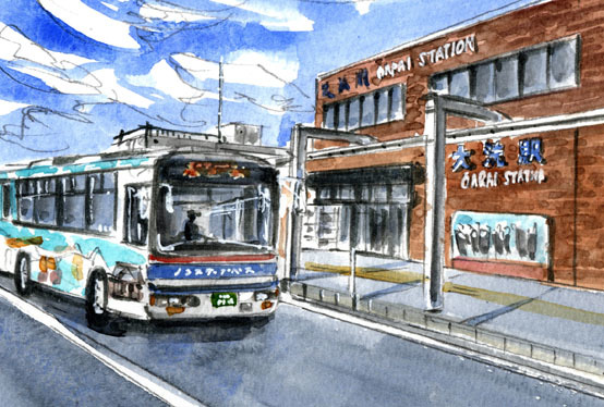 No. 8134 Oarai Station / Chihiro Tanaka (Four Seasons Watercolor) / Comes with a gift, Painting, watercolor, Nature, Landscape painting
