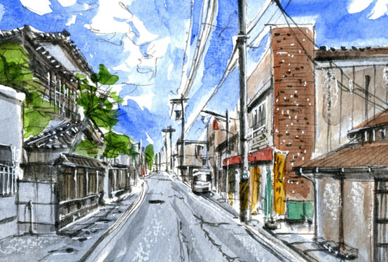 No.8165 大洗町街景 / 田中千寻(四季水彩画)/ 附赠, 绘画, 水彩, 自然, 山水画