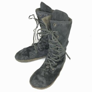  fur / fur / hand made / braided up / race up boots [L/24.0-24.5 degree / black /. gray ] long boots *WB67-5