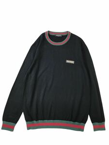 (D) BALMAIN HOMME バルマンオム コットン アクリル リブライン ニット M ブラック セーター