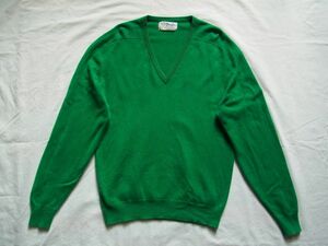 * 80s Scotland производства Vintage Pringle of Scotland Pringle 100% кашемир V шея свитер size44 Kelly зеленый *USA б/у одежда 