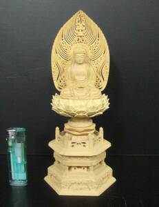 ◆【仏教美術・仏像】玉眼入り・金泥書き・総白木・釈迦如来像・座釈迦（高さ約23.4cm）◆