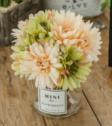 Artificial Gerbera Flower in Glass Vase Cute Interior Flower (Green x Orange), hand craft, handicraft, art flower, pressed flowers, general