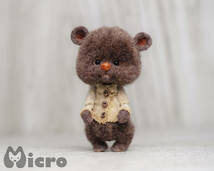 ★Micro★「teddy bear」高さ3.8ｃｍ・ハンドメイド・アンティーク風・テディベア・羊毛フェルト・ドールハウスなどに★_画像9