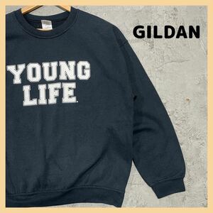 GILDAN ギルダン スウェット トレーナー 長袖 アメリカ企画 young life ビッグロゴ プリントロゴ 2段プリント 玉FL1738