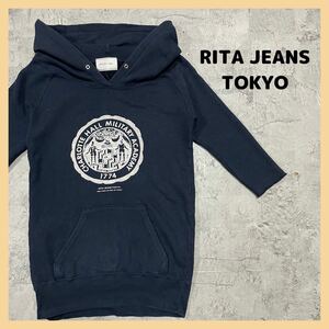 RITA JEANS TOKYO リタジーンズトーキョー スウェットパーカー トレーナー ビッグロゴ 七分袖 切りっぱなし ミリタリー 日本製 玉FL1768