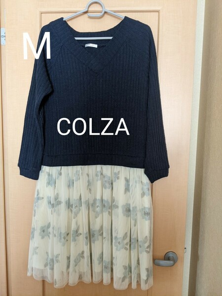 2200円→1350円お値下げしました☆【COLZA】ドッキングワンピース　ネイビー　M　レディース　ネイビー×花柄スカート