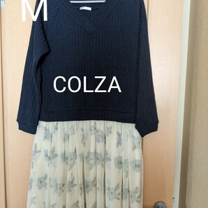 2200円→1300円お値下げしました☆【COLZA】ドッキングワンピース　ネイビー　M　レディース　ネイビー×花柄スカート