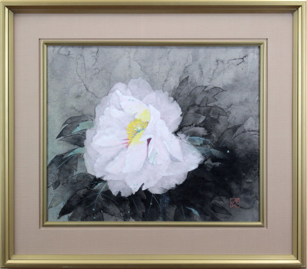 Toki Kawamura Weiße Pfingstrose japanisches Gemälde gerahmtes Gemälde [Hokkaido Gallery], Malerei, Japanische Malerei, Blumen und Vögel, Vögel und Tiere