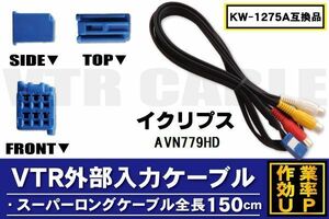 KW-1275A 同等品 VTR外部入力ケーブル イクリプス ECLIPSE AVN779HD 対応 アダプター ビデオ接続コード 全長150cm カーナビ 映像 音声