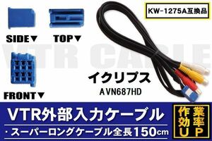 KW-1275A 同等品 VTR外部入力ケーブル イクリプス ECLIPSE AVN687HD 対応 アダプター ビデオ接続コード 全長150cm カーナビ 映像 音声