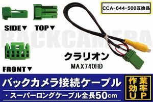 CCA-644-500 同等品バックカメラ接続ケーブル Clarion クラリオン MAX740HD 対応 全長50cm コード 互換品 カーナビ 映像 リアカメラ