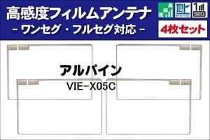 地デジ アルパイン ALPINE 用 フィルムアンテナ 右2枚 左2枚 4枚 セット VIE-X05C 対応 ワンセグ フルセグ ナビ 受信