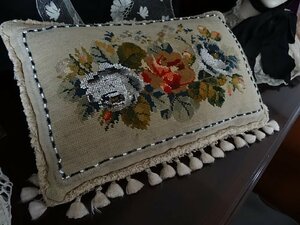 Grace antique England Victoria n hand embroidery . beads Work. panel . used cushion doll . display repeated beads . recommendation 