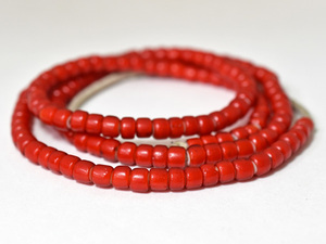 *. hoe . tonbodama *ANTIQUE white Hearts red tube type large grain beads one ream long (Φ7.5mm) [2210][ free shipping ][C22009]