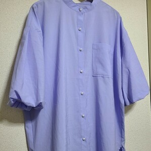 しまむら ブラウス トップス バルーン袖 シャツ 6分袖 水色　sizeM 美品 