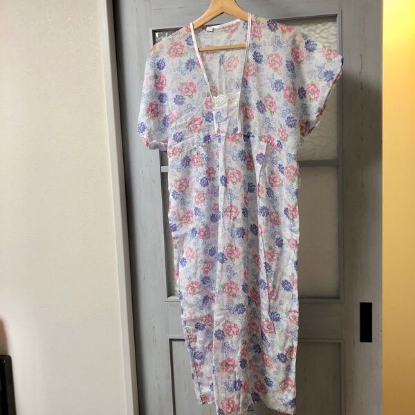ロングワンピース 花柄 半袖 レース ガーゼ 薄手 ゆったり