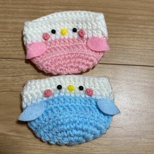 手編み　コースター　インコ　2種セット　ハンドメイド　ピンク　ブルー