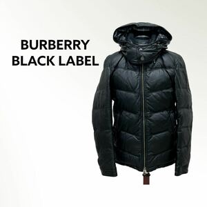 BURBERRY BLACK LABEL バーバリー ブラックレーベル 裏地チェック柄 羊革 ラムレザー フード付き ダウンジャケット メンズ D1F29-830-09