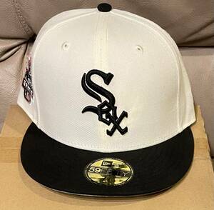 NEW ERA CHICAGO WHITE SOX 59FIFTY FITTED CAP 7 3/8 58.7cm Chicago white socks CUSTOM SIDE PATCH CHROME WHITE BLACK