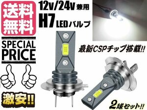 H7 LED ヘッドライト ロービーム ハイビーム フォグランプ 80w相当 12v 24v 兼用 左右 白色 バルブ 電球 車検対応 メール便送料無料 1